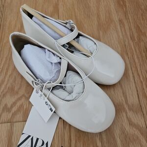 Zara Cream Patent Mary Jane Flats with Strap